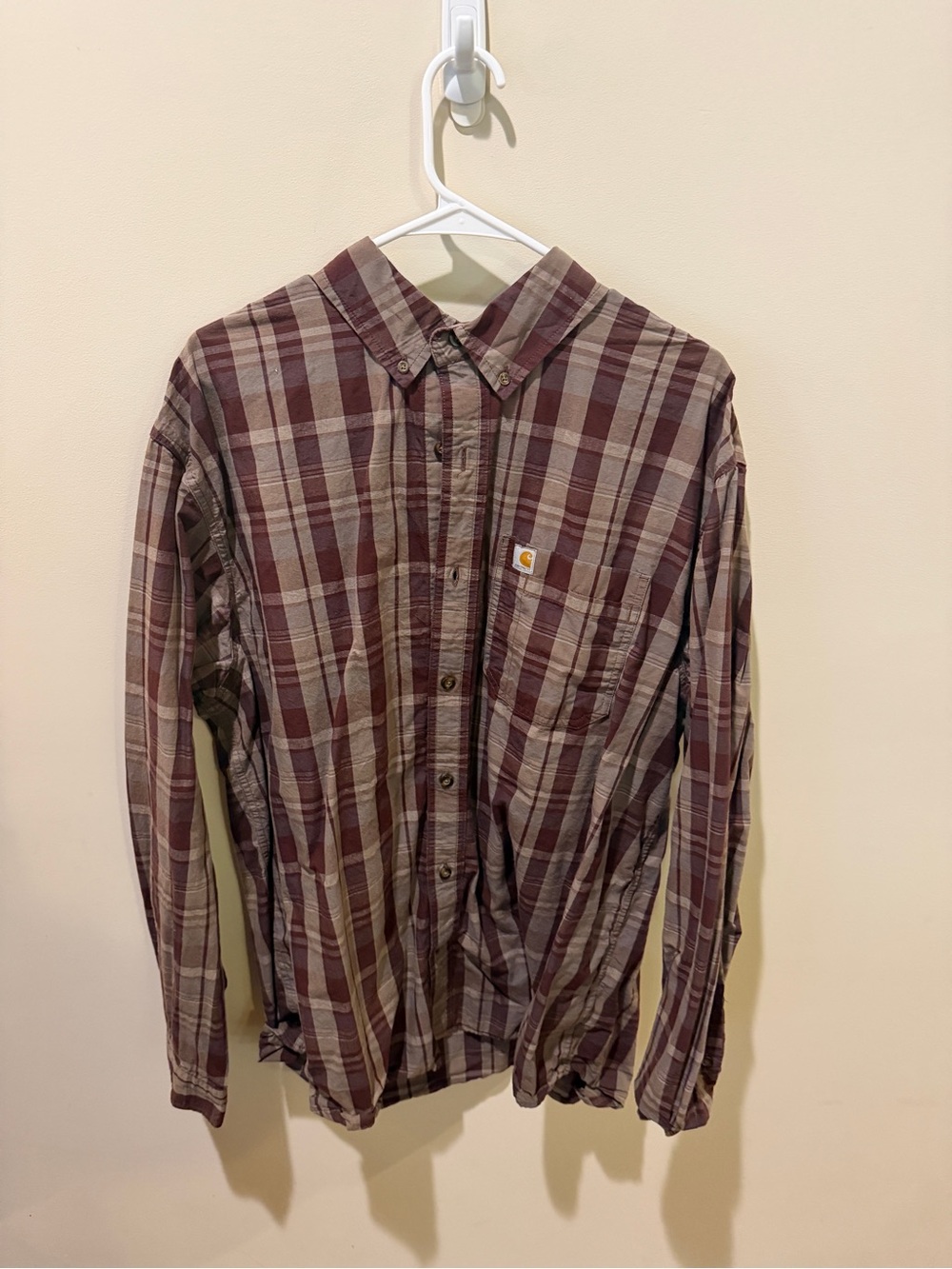 Carhartt Plaid Button-Down Shirt in Burgundy and Taupe